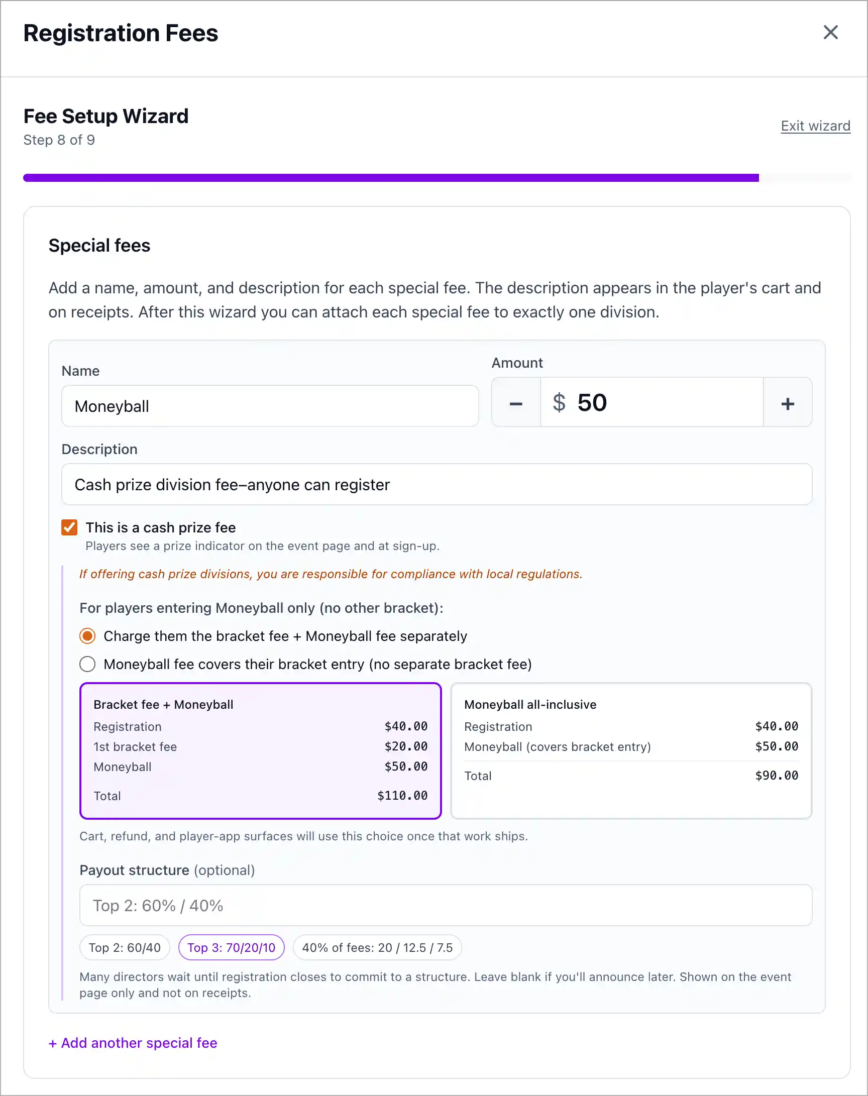 Establish fees easily with the wizard