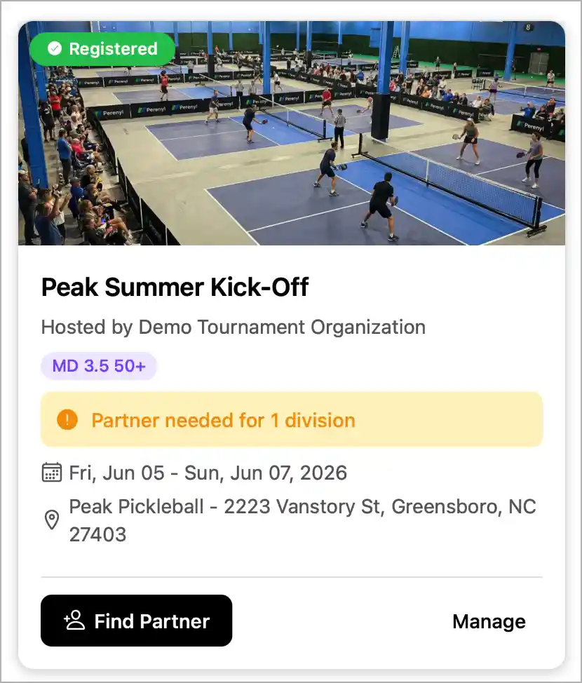 Screenshot of the division card